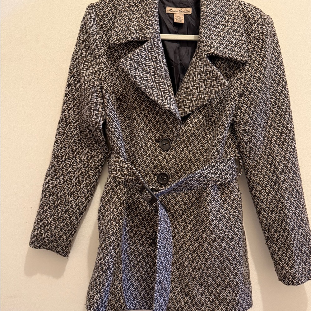 Marisa Christina Brown Tan and Cream tweed  Winter Trench Coat. Polyester and Wo